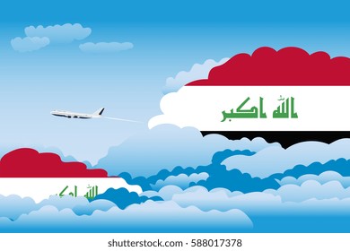 Illustration of Clouds, Clouds with Iraq Flags, Aeroplane Flying