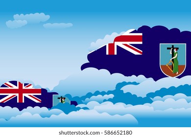 Illustration of Clouds, Clouds with Montserrat Flags