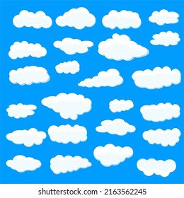 Illustration of clouds on a blue background. Cloud collection for websites, posters, placards and wallpapers. Vector illustration of a cloud.