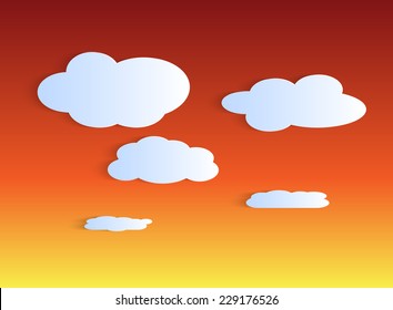 Illustration of a clouds on a colorful twilight sky background.