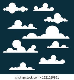 
Illustration of clouds on a dark background. Set. Icons
