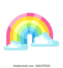 Illustration of clouds and rainbow in sky.