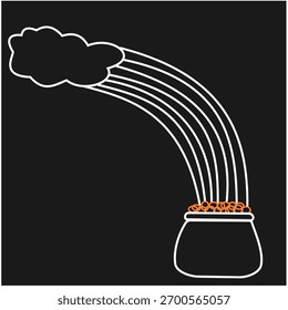 Ilustración de nubes y arco iris con algunas monedas en el fondo negro