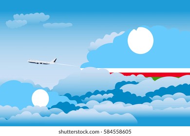 Illustration of Clouds, Clouds with Sakha Republic Flags, Aeroplane Flying