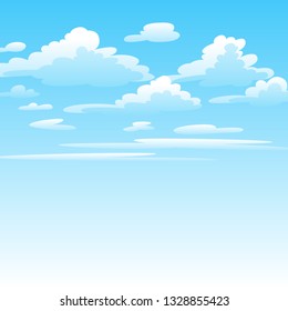 Illustration of clouds in sky. Card or background with heaven and sunny day.