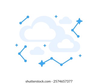 Illustration of clouds, stars and constellations in flat style.