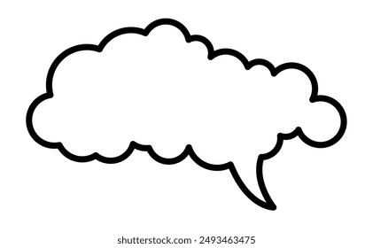 Illustration of a cloud-shaped speech bubble with a black outline. Ideal for comics, social media graphics, and creative designs to express thoughts and dialogue.