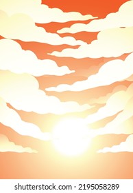 Illustration of Cloudy Orange Sky with Bright Sun Light