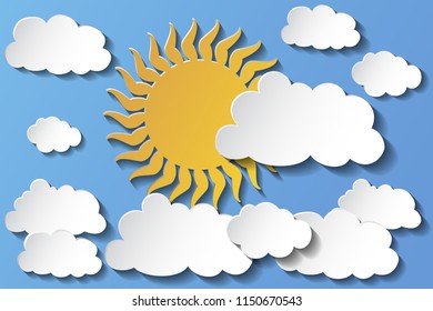 Illustration Of Cloudy Sky In Paper Style