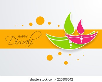 Illustration of clourful litlamps with stylish Dipawali text on orange background.