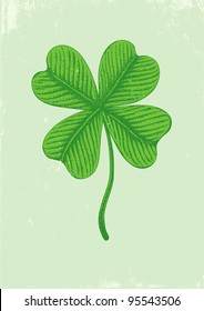 Illustration of clover with four leaves in vintage style
