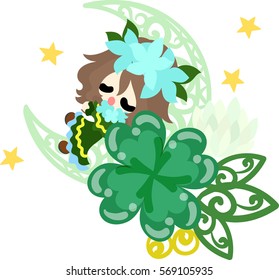 Illustration of clover jewel and cute little girl