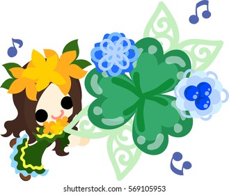 Illustration of clover jewel and cute little girl