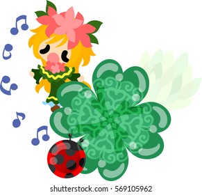Illustration of clover jewel and cute little girl