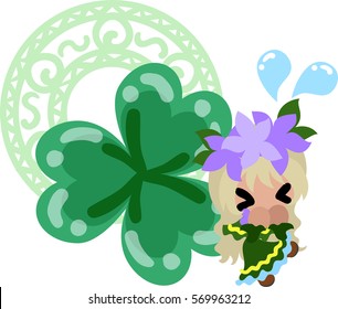 Illustration of clover jewel and cute little girl