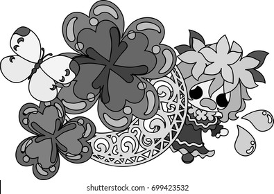 Illustration of clover jewel and cute little girl