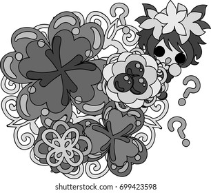 Illustration of clover jewel and cute little girl