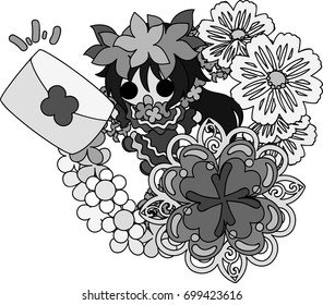 Illustration of clover jewel and cute little girl