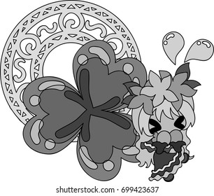 Illustration of clover jewel and cute little girl