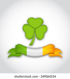 Illustration clover with ribbon in traditional Irish flag colors for St. Patrick's Day - vector