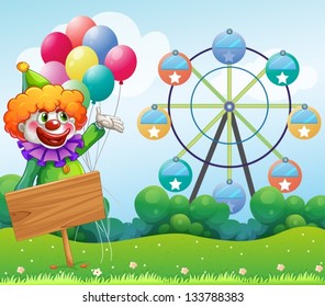 Ilustración de un payaso con globos en la parte trasera de una junta vacía
