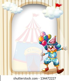 Illustration of a clown with balloons at the entrance of the carnival