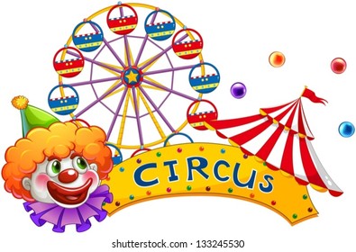 Illustration of a clown at the circus show on a white background