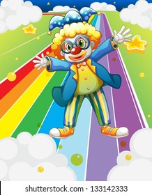 Illustration of a clown at the colorful road