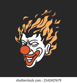 illustration of a clown with hair burning into fire
