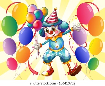 Illustration of a clown holding balloons
