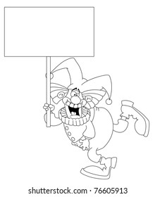illustration of a clown holding a blank sign outlined