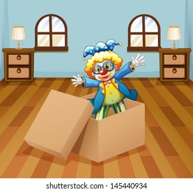 Ilustración de un payaso dentro de la caja 