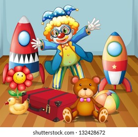 Illustration clown and many toys