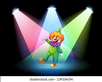 Illustration of a clown under the spotlights 	