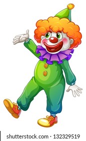 Illustration of a clown wearing a green costume on a white background