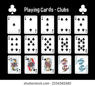 Illustration of club suit cards with jokers