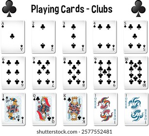 Illustration of club suit cards and jokers