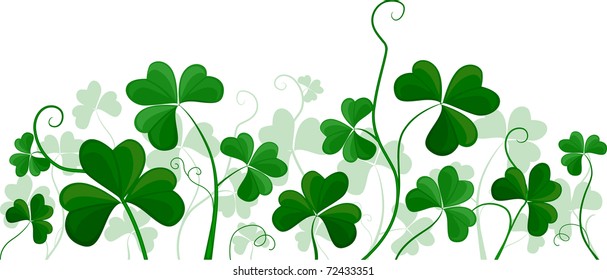 Illustration of a Cluster of Shamrocks Against a White Background