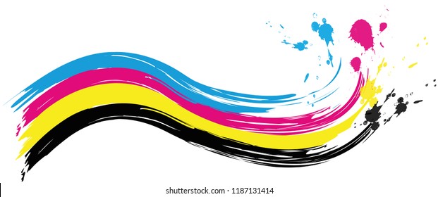 illustration of cmyk printing color wave with splashes of color vector EPS10