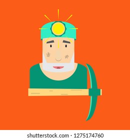 Illustration of a coal miner holding a pickaxe with helmed on head