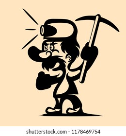 Illustration of a coal miner striking working retro background