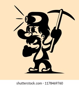 Illustration of a coal miner striking working retro background