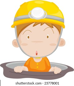 Illustration of a coalminer coming to the surface
