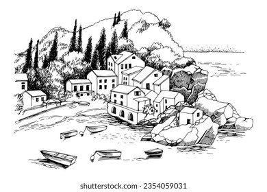 Illustration of a coastal village in Montenegro