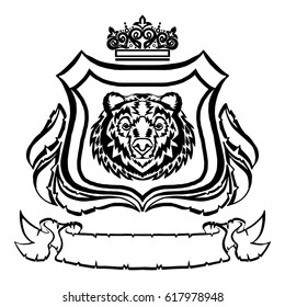 Illustration with coat of arms with bear head.Tattoo design element. Heraldry and logo concept art.