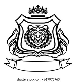 Illustration with coat of arms with bear head.Tattoo design element. Heraldry and logo concept art.
