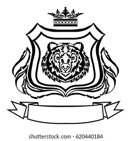 Illustration with coat of arms with bear head.Tattoo design element. Heraldry and logo concept art.