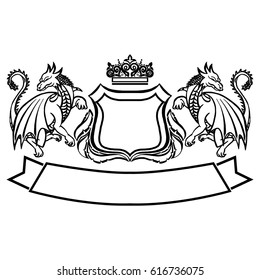 Illustration with coat of arms with dragons.Tattoo design element. Heraldry and logo concept art.