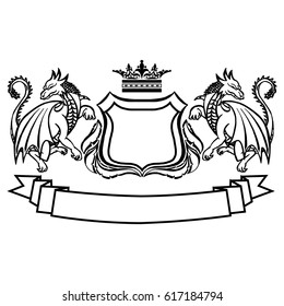 Illustration with coat of arms with dragons.Tattoo design element. Heraldry and logo concept art.