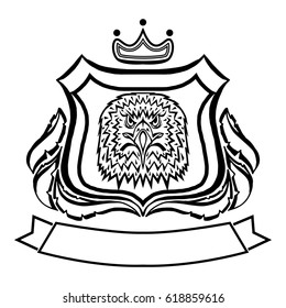 Illustration with coat of arms with eagle head.Tattoo design element. Heraldry and logo concept art.